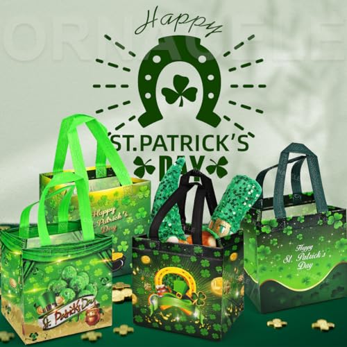 ORNACELE 4PCS Saint Patricks Day Bags, St Patricks Day Tote Bags with Handles, Party Favor Container, Non-Woven St Paddy Day Bags for Gift Wrapping, Irish Party Supplies, 7.9"×7.9"×5.9" - Image 4