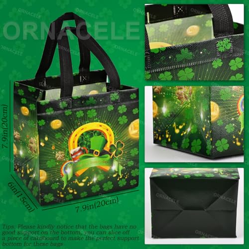 ORNACELE 4PCS Saint Patricks Day Bags, St Patricks Day Tote Bags with Handles, Party Favor Container, Non-Woven St Paddy Day Bags for Gift Wrapping, Irish Party Supplies, 7.9"×7.9"×5.9" - Image 2