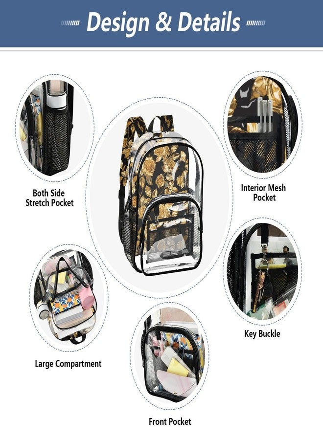 ALAZA Gold Rose Flowers Clear Fashion Backpack for Women Men Transparent Travel School Bag Daypack for Boys Girls - Image 5