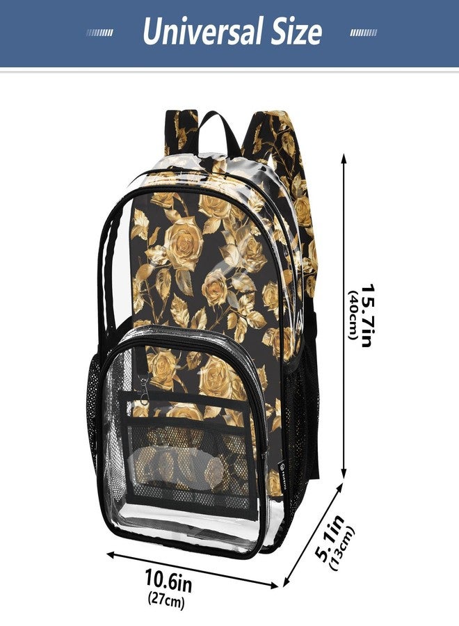 ALAZA Gold Rose Flowers Clear Fashion Backpack for Women Men Transparent Travel School Bag Daypack for Boys Girls - Image 4