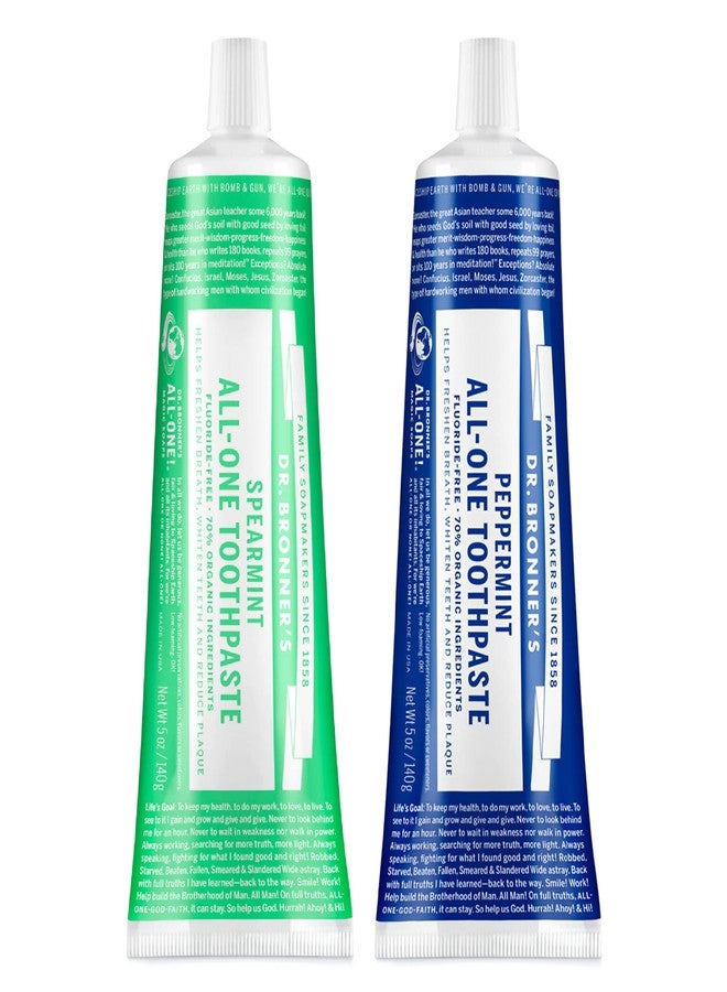 Dr. Bronner's Dr. Bronner’s - All-One Toothpaste Variety Pack - Peppermint & Spearmint, 70% Organic Ingredients, Fluoride-Free, Helps Freshen Breath, Vegan (5oz, 2-Pack) - Image 1