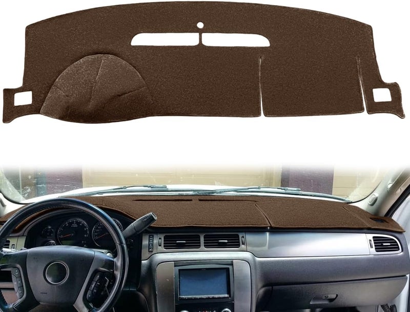 AKMOTOR Dash Cover Mat for 2007-2014 GMC Yukon & 2007-2013 Chevy Silverado (Brown) - Image 1