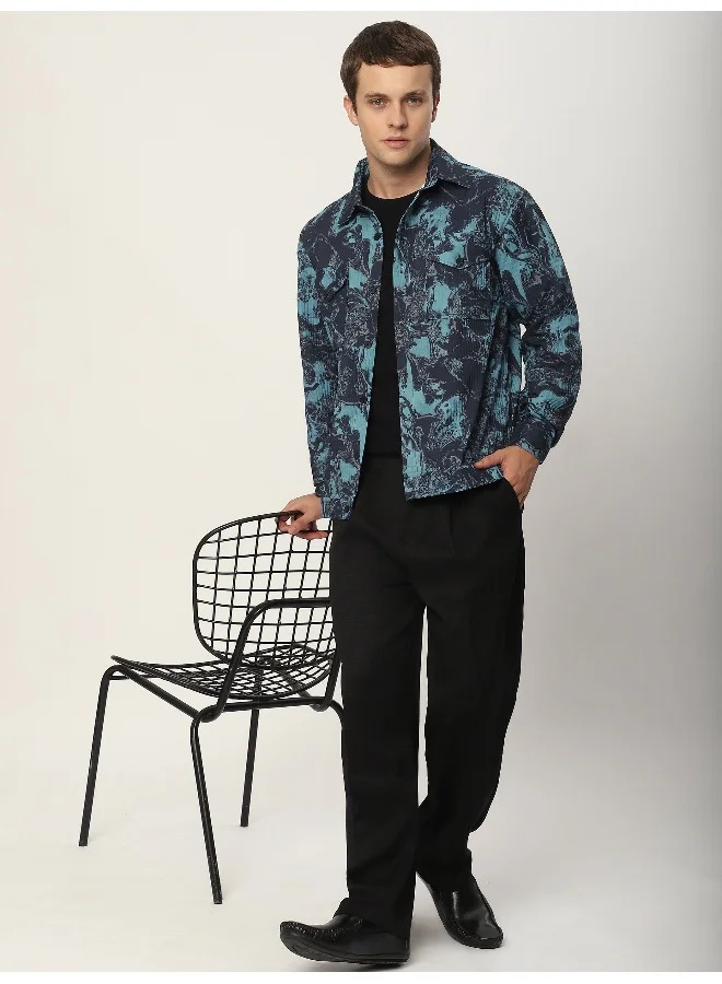 Beyoung Blue Abstract Print Shacket