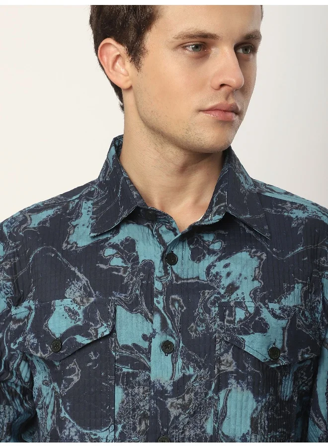Beyoung Blue Abstract Print Shacket