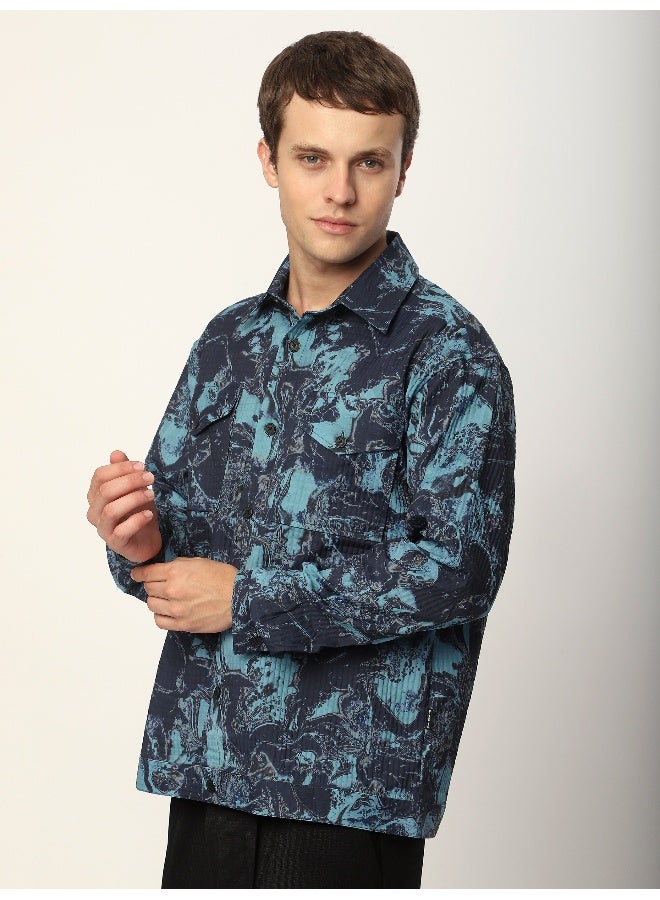 Beyoung Blue Abstract Print Shacket  - Image 1
