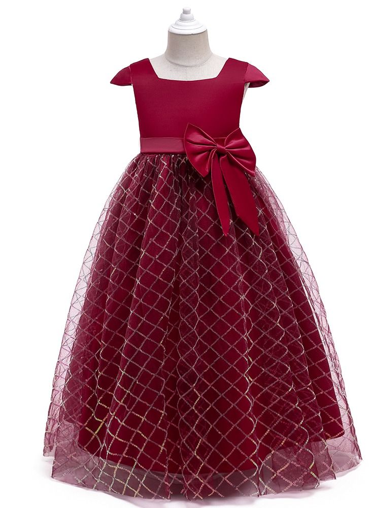 Loquat Square Neck Cap Sleeve Dress Burgundy - Image 1
