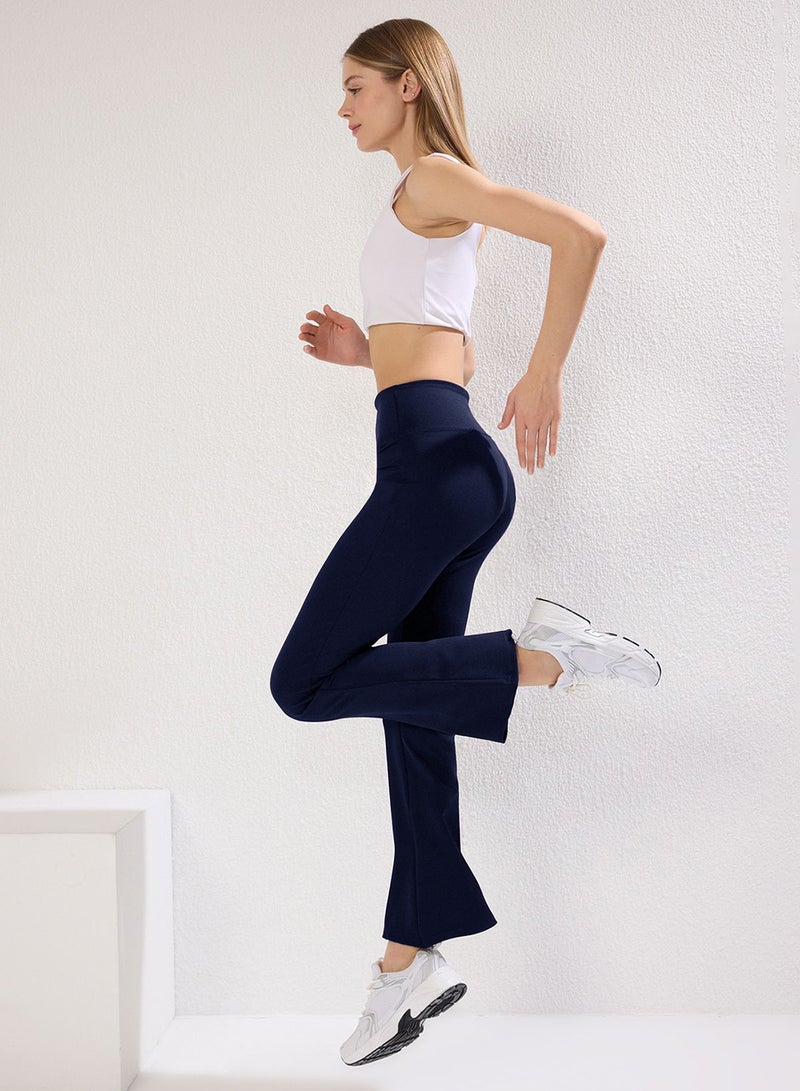 trendyol Dark Navy Blue Ribbed Spanish Leg Yoga Knitted Sports Tights TWOAW23TY00011 - Image 1
