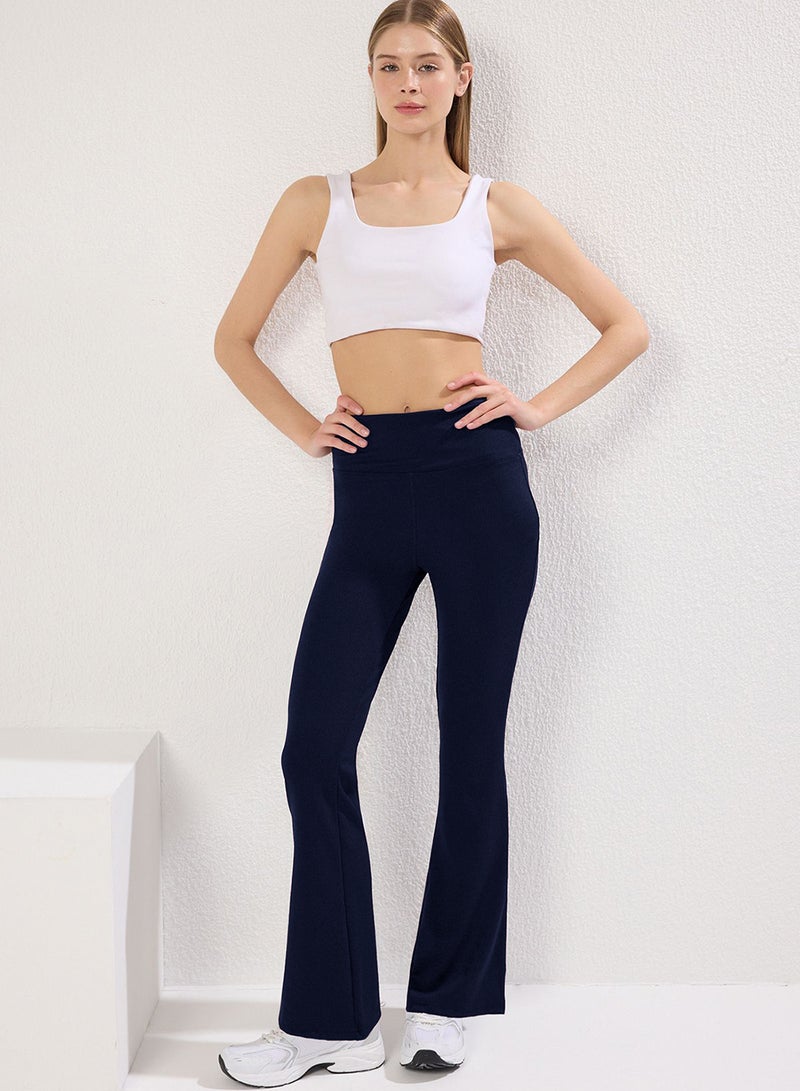 trendyol Dark Navy Blue Ribbed Spanish Leg Yoga Knitted Sports Tights TWOAW23TY00011 - Image 2