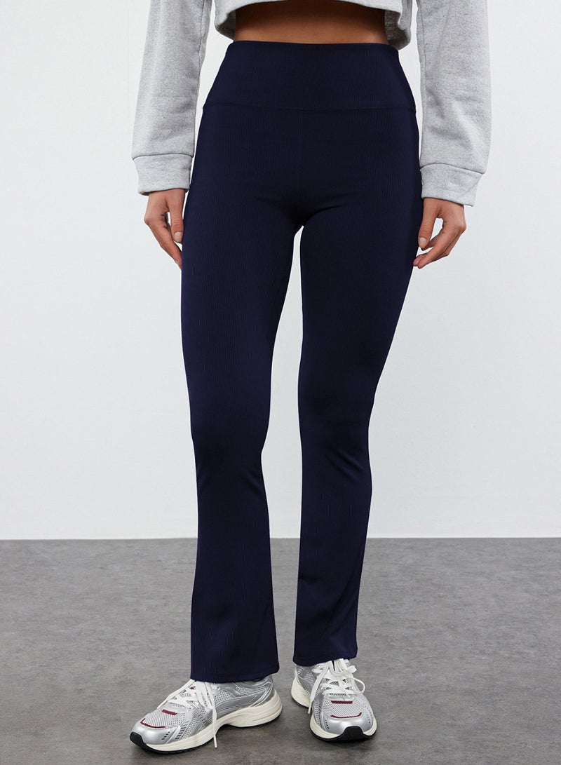 trendyol Dark Navy Blue Ribbed Spanish Leg Yoga Knitted Sports Tights TWOAW23TY00011 - Image 5