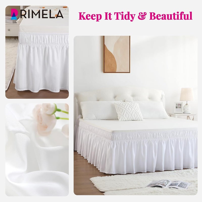 RIMELA Full Size White Bed Skirt 15 Inch Drop, Wrap Around Elastic Bed Skirts Full Size Dust Ruffle, Bedskirt for Adjustable Bed Base Solid Wrinkle and Fade Resistant Silky Fabric Machine Washable - Image 4
