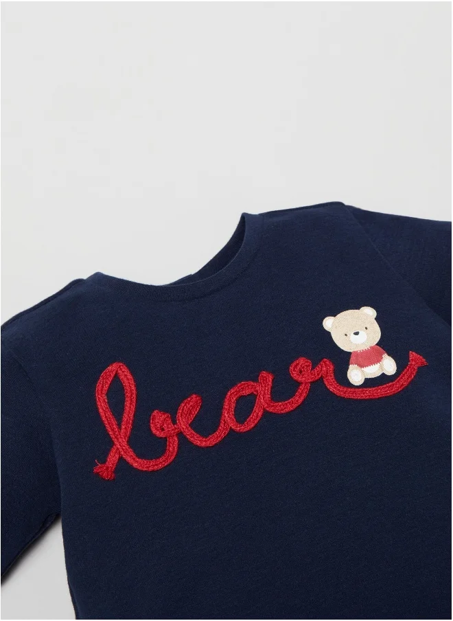 او في اس Ovs Newborn Girl Bear Embroidered Long Sleeve T-Shirt