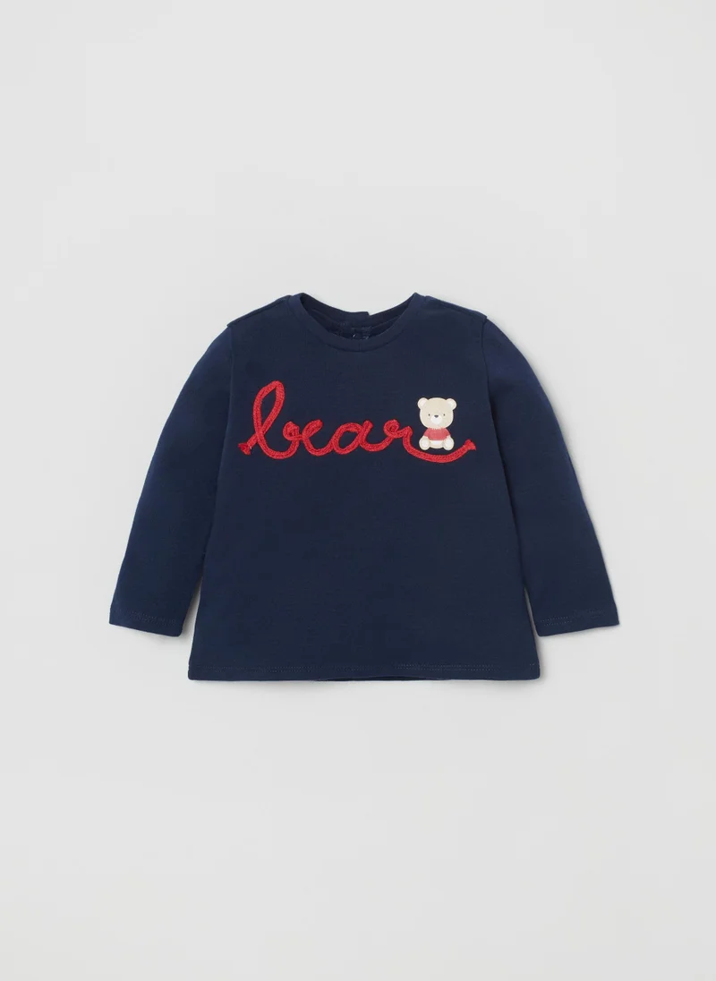 او في اس Ovs Newborn Girl Bear Embroidered Long Sleeve T-Shirt