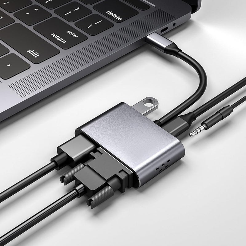 Integrated USB Create Center with VGA Output Aluminum Mixture Transportable Link for Laptop Phone Charging and Multiple Screen Display Multiple Display USB Create Link - Image 2