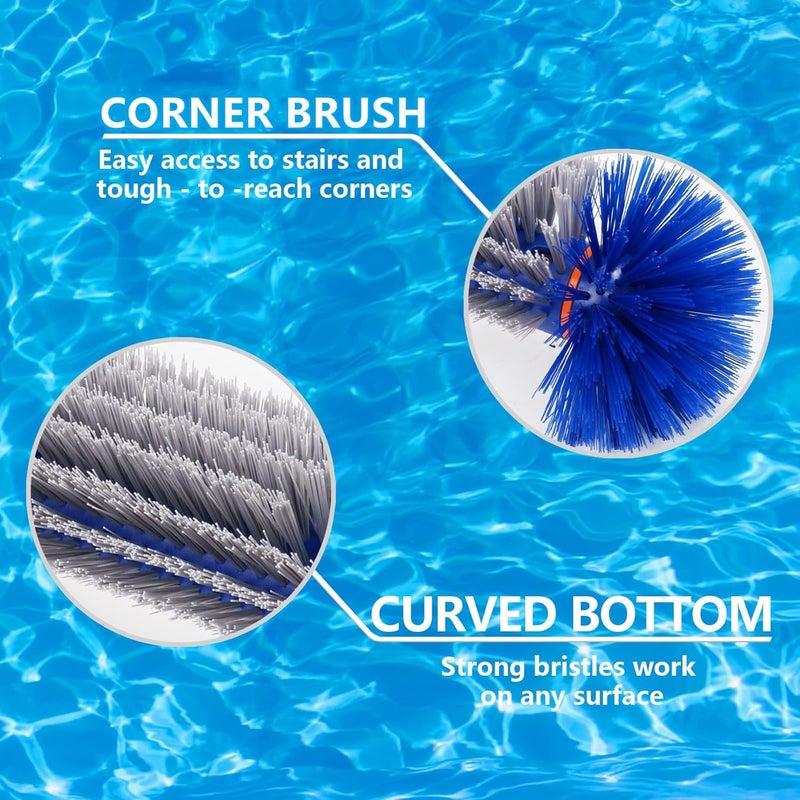 Poolvio Professional 17.5" Floor & Wall Pool Cleaning Brush with Tough Around Nylon Bristles, EZ Clip Aluminum Handle- Easily Sweep from Walls, Floors, Steps - Image 5
