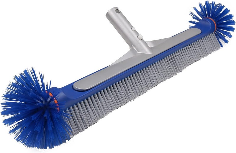 Poolvio Professional 17.5" Floor & Wall Pool Cleaning Brush with Tough Around Nylon Bristles, EZ Clip Aluminum Handle- Easily Sweep from Walls, Floors, Steps - Image 1