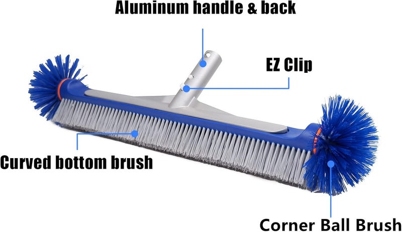 Poolvio Professional 17.5" Floor & Wall Pool Cleaning Brush with Tough Around Nylon Bristles, EZ Clip Aluminum Handle- Easily Sweep from Walls, Floors, Steps - Image 3