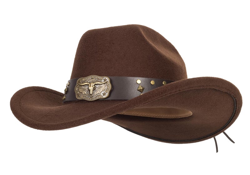 XuoAz Western Cowboy Hat for Men Women Classic Roll Up Fedora Hat with Buckle Belt(Size:S-M) - Image 2