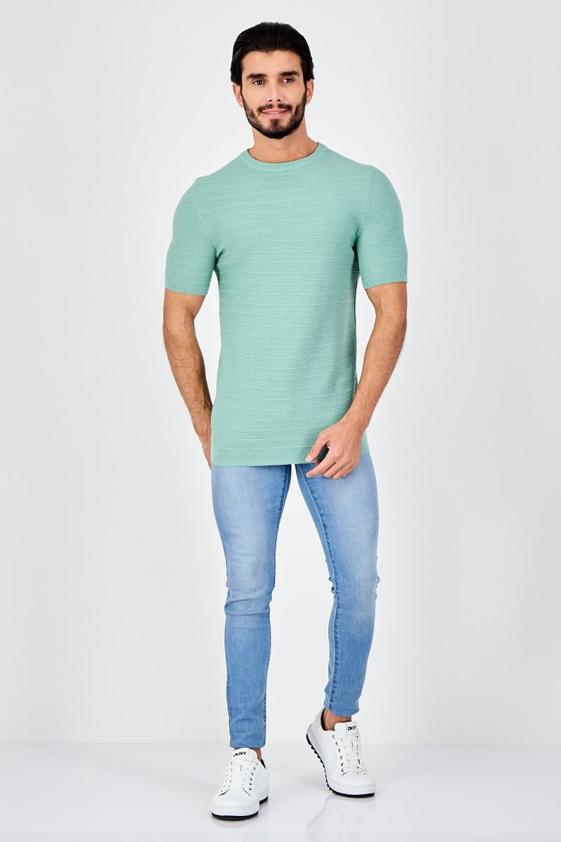 Threadbare Men Crew Neck Short Sleeve Knitted T-Shirt, Sage Green - Image 4