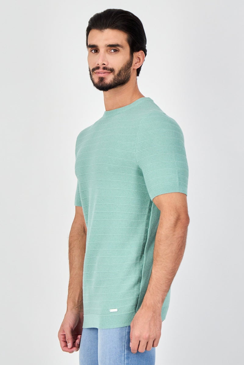 Threadbare Men Crew Neck Short Sleeve Knitted T-Shirt, Sage Green - Image 2