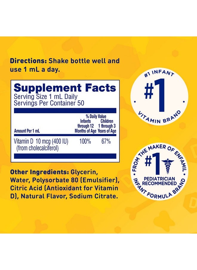 Enfamil - Dvisol Vitamin D Liquid Supplement Drops For Infants Supporting Strong Teeth  Bones In Newborn Babies Easytouse Gluten Free 50 Ml Dropper Bottle Pack Of 3 - Image 1