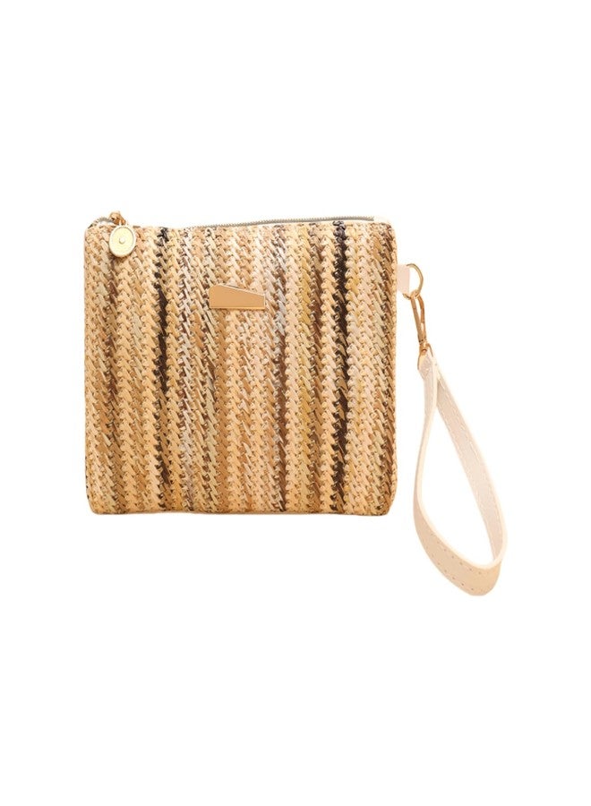 SUSOYAOCHEN Straw Clutch Bag 5.5 x 7.8 inch Handbag Clutch Purses Woven Bag Summer Rattan Bags Zipper Wallets for Women (Style B) - Image 1