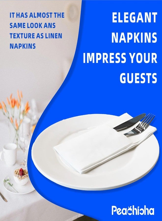 Peachicha Disposable Dinner Napkins With Built-in Flatware Pocket, Pre folded Party Napkins For Silverware, Linen Feel Napkins Luxury And Elegant For Wedding Party Events, White, Total 200 Count - Image 2