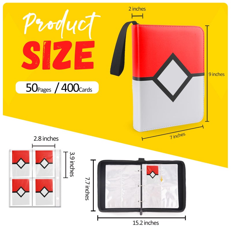 HOHOM Trading Card Binder 4-Pockets, Card Binder Fits 400 Cards with 50 Removable Sleeves, Card Folder for MTG, TCG, Game Cards & Sports Cards-Red - Image 2