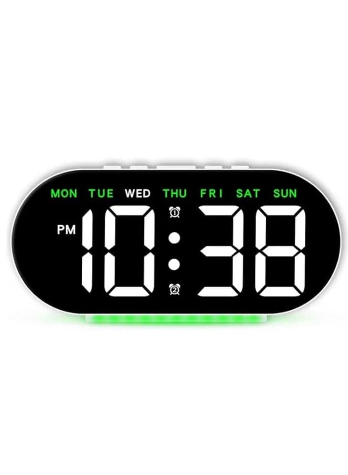Small digital alarm clock with LED backlight that displays time, date and temperature. Green color. - Image 1