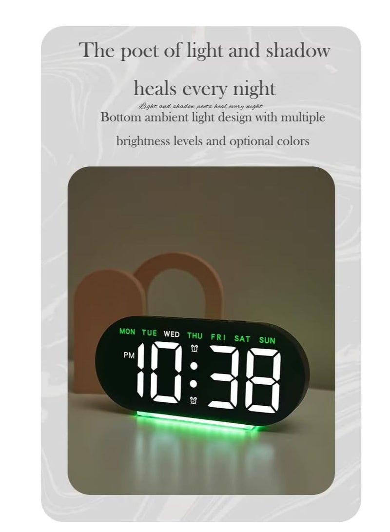 Small digital alarm clock with LED backlight that displays time, date and temperature. Green color. - Image 2