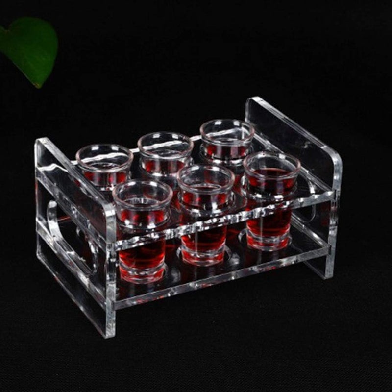 klarakoCrystal Clear Acrylic Shot Glass Holder with Handle, Wine Liquor Cup Serving Tray, 6 Hole - Image 5