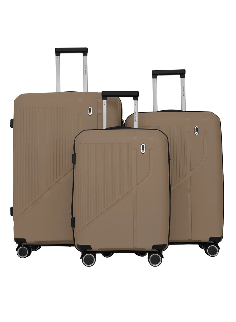 Marc 3 Piece Polypropelene Hardside Spinner Luggage Trolley Set 20/24/28 Inch Champagne