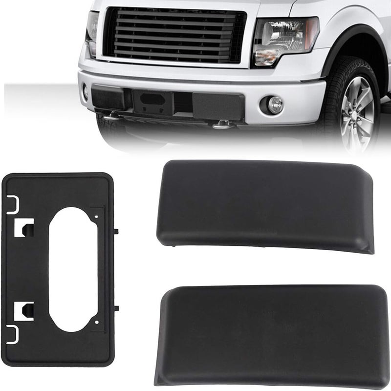 KARPAL Front LH + RH Bumper Guards Pads Caps + License Plate Frame Bracket for 2009-2014 Ford F150 F-150 - Image 1