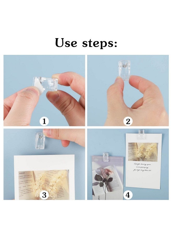 Prudiut 50 Pieces Self Adhesive Clips, Tapestry Clips Sticky Clips Wall Clips Photo Clips Poster Clips Plastic Sticky Hanging Spring Clips For Office Poster Photo Christmas Decorations, Clear - Image 4
