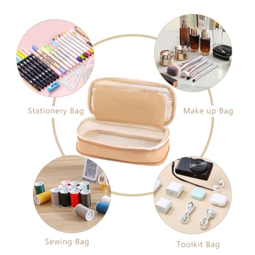 iSuperb Big Capacity Pencil Case Large Pencil Pouch Stationery Pen Bag for Teen Girls Boys, Back to School Supplies(Khaki+Beige) - Image 4