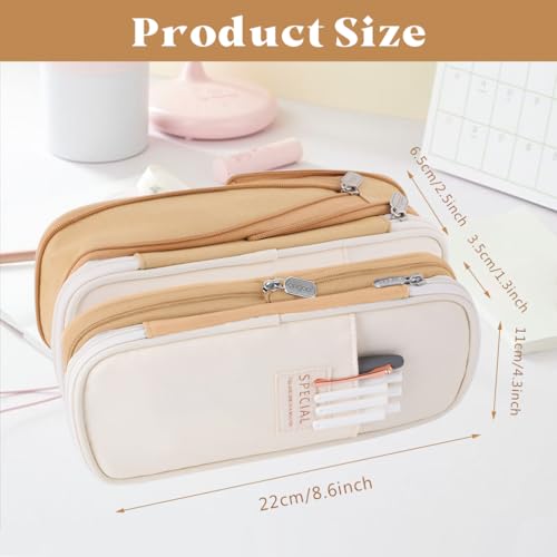 iSuperb Big Capacity Pencil Case Large Pencil Pouch Stationery Pen Bag for Teen Girls Boys, Back to School Supplies(Khaki+Beige) - Image 5