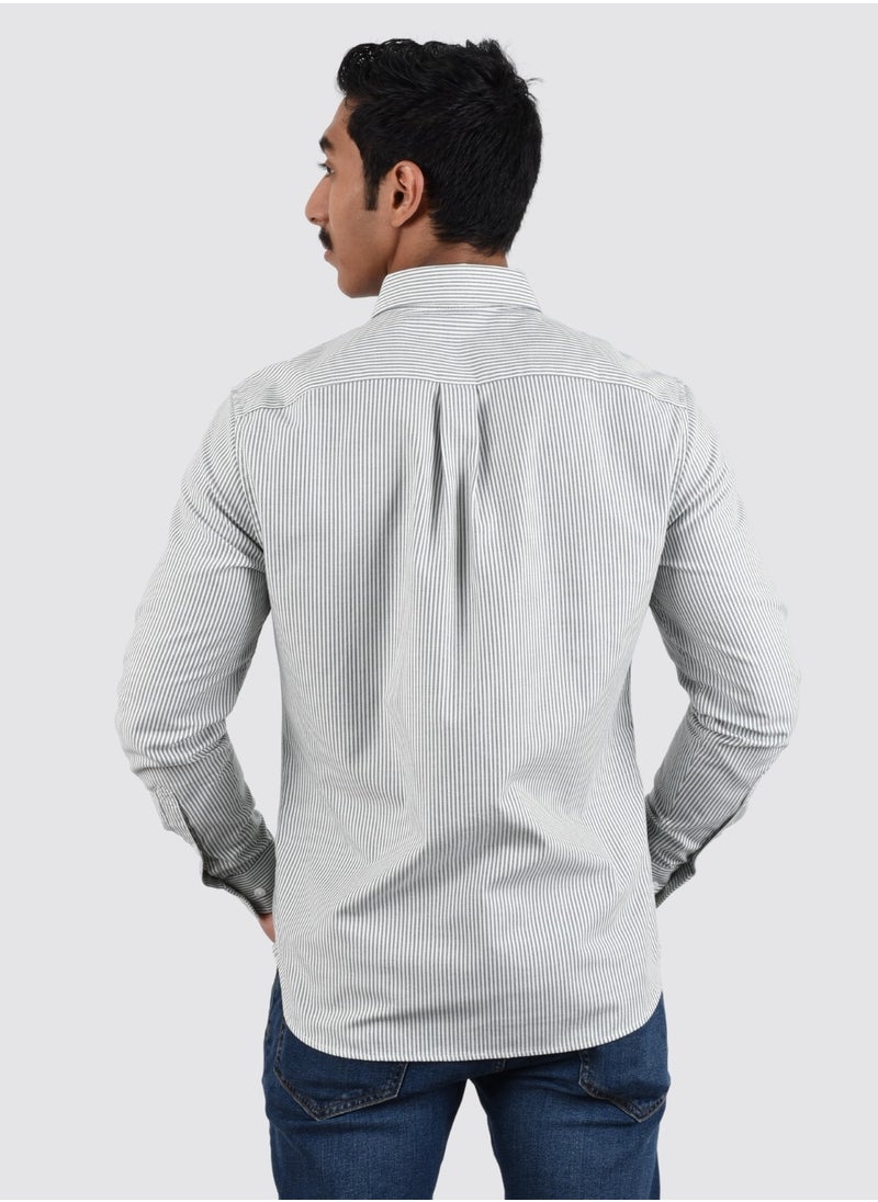 GIORDANO - Men's Lion Oxford Shirt - Green White Stripe - Image 1