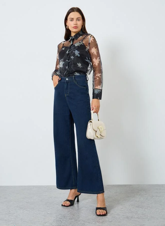 Styli Black Floral Sheer Long Sleeve Shirt