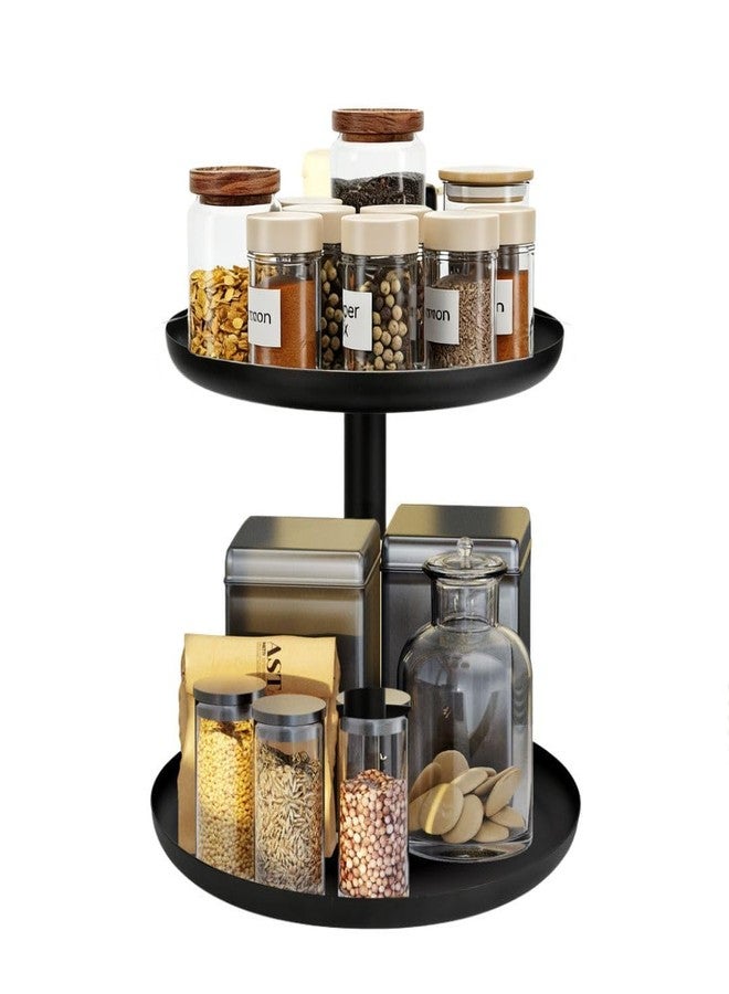 IBERG 2 Tier Metal Lazy Susan Organizer, 9” & 11”, Rotating Spice Organizer for Kitchen, Pantry & Countertop (Black) - Image 1