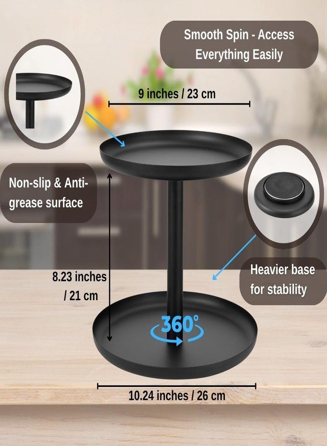 IBERG 2 Tier Metal Lazy Susan Organizer, 9” & 11”, Rotating Spice Organizer for Kitchen, Pantry & Countertop (Black) - Image 2