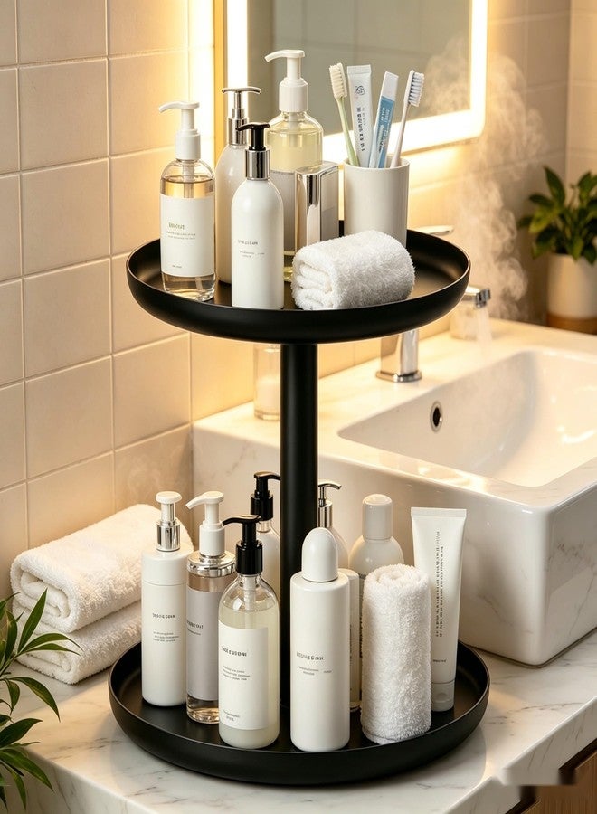 IBERG 2 Tier Metal Lazy Susan Organizer, 9” & 11”, Rotating Spice Organizer for Kitchen, Pantry & Countertop (Black) - Image 5