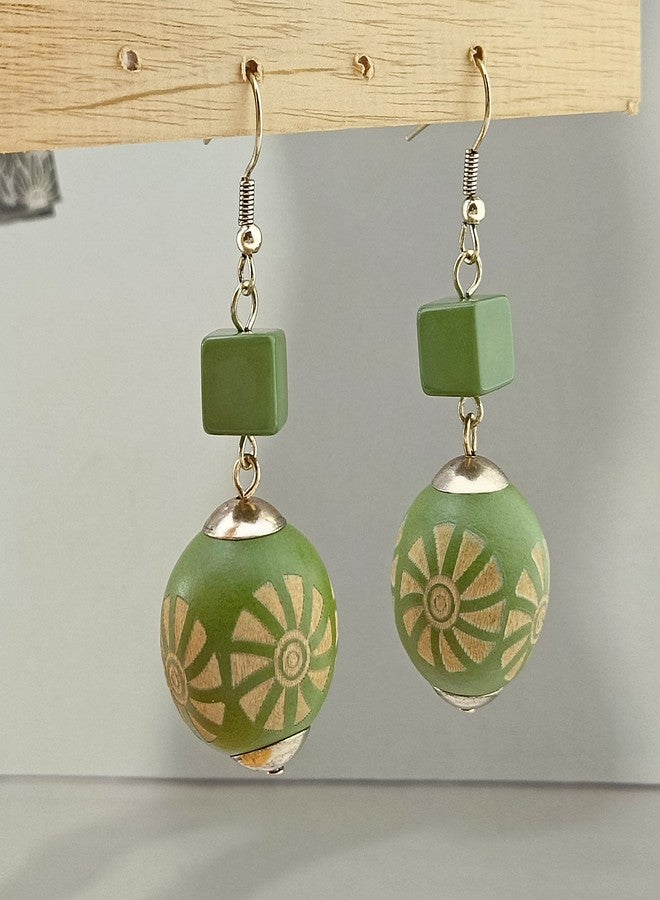 بوكار طقم بوكار مكون من 3 قطع، مصنوع يدويًا، من الخرز الخشبي السميك، يتضمن قلادة وأقراط وسوار، هدية مثالية للنساء (NK-10679-Olive) - Image 5