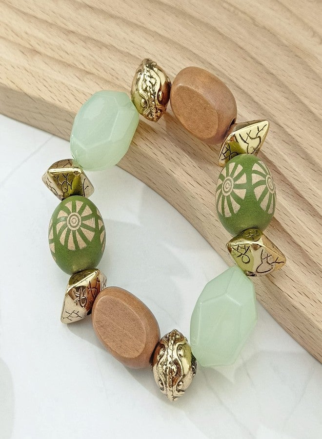 بوكار طقم بوكار مكون من 3 قطع، مصنوع يدويًا، من الخرز الخشبي السميك، يتضمن قلادة وأقراط وسوار، هدية مثالية للنساء (NK-10679-Olive) - Image 4