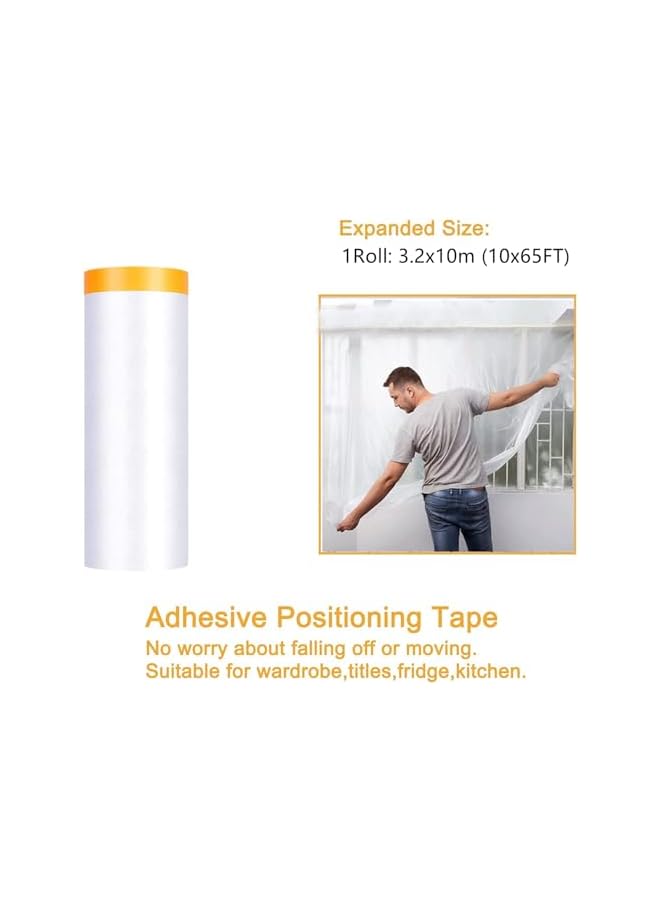 PROMASS promass Tape and Drape, Pre-Taped Masking Film, 2 Rolls 3.2x10m,Automotive Best Tape and Drape Painters Paper, Paint Adhesive Protective Film Roll for Covering Skirting, Frames, Cars and Auto Body  - Image 2