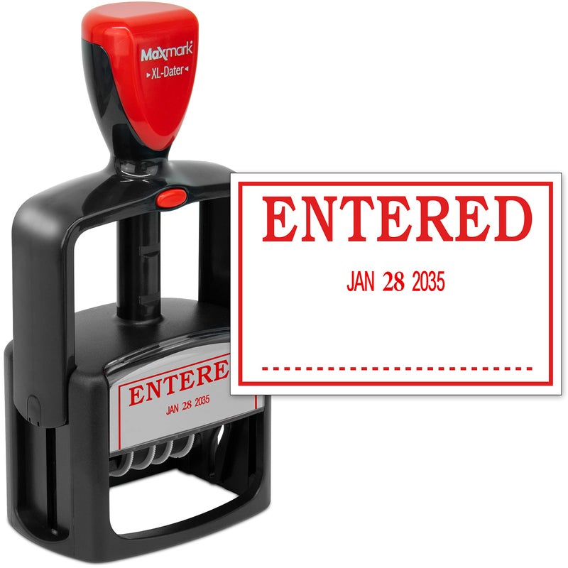 MaxMark Heavy Duty Style 3 Date Stamp with Entered self Inking Stamp  Red Ink