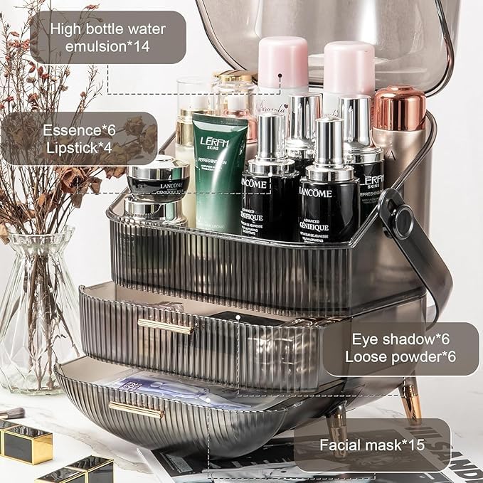 MIXEN Multifunctional Makeup Storage Organizer dustproof Cosmetic Organizer Portable Skin Care Organizer Cosmetic Display case Makeup Storage Box Large Makeup Box with Transparent lid - Image 3