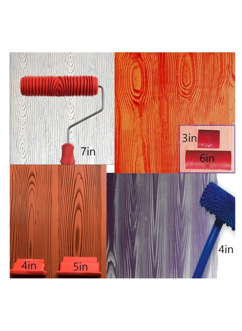 Excefore Paint Roller Set, Wood Graining Tool Set, 6pcs Wood Grain Roller Painting Tool with Handle DIY Rubber Graining Tool for DIY Wall Art and Decoration  - Image 2