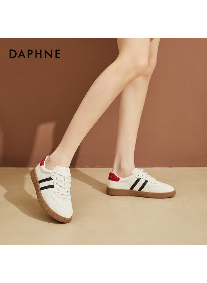 Daphne Women's Casual Retro Patchwork Derby Shoes Fashionable Versatile Flat Low-top Sneakers Red Size 35 - Image 4