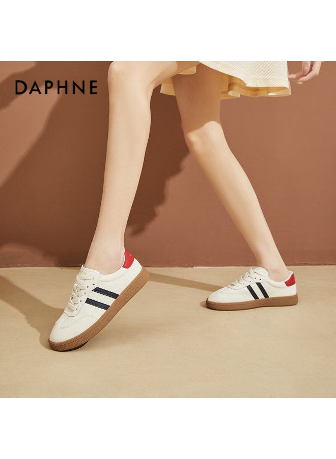 Daphne Women's Casual Retro Patchwork Derby Shoes Fashionable Versatile Flat Low-top Sneakers Red Size 35 - Image 3