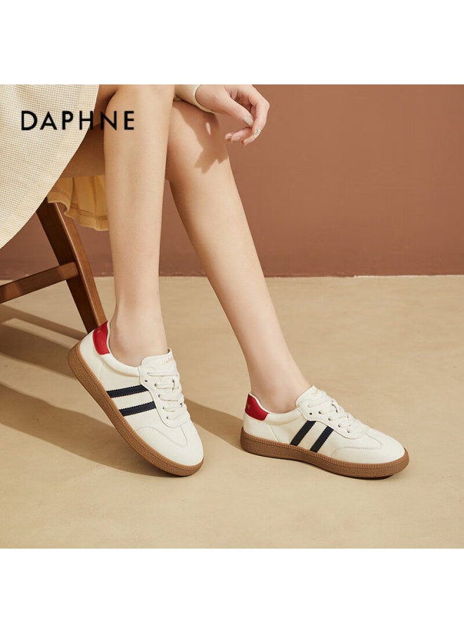 Daphne Women's Casual Retro Patchwork Derby Shoes Fashionable Versatile Flat Low-top Sneakers Red Size 35 - Image 2