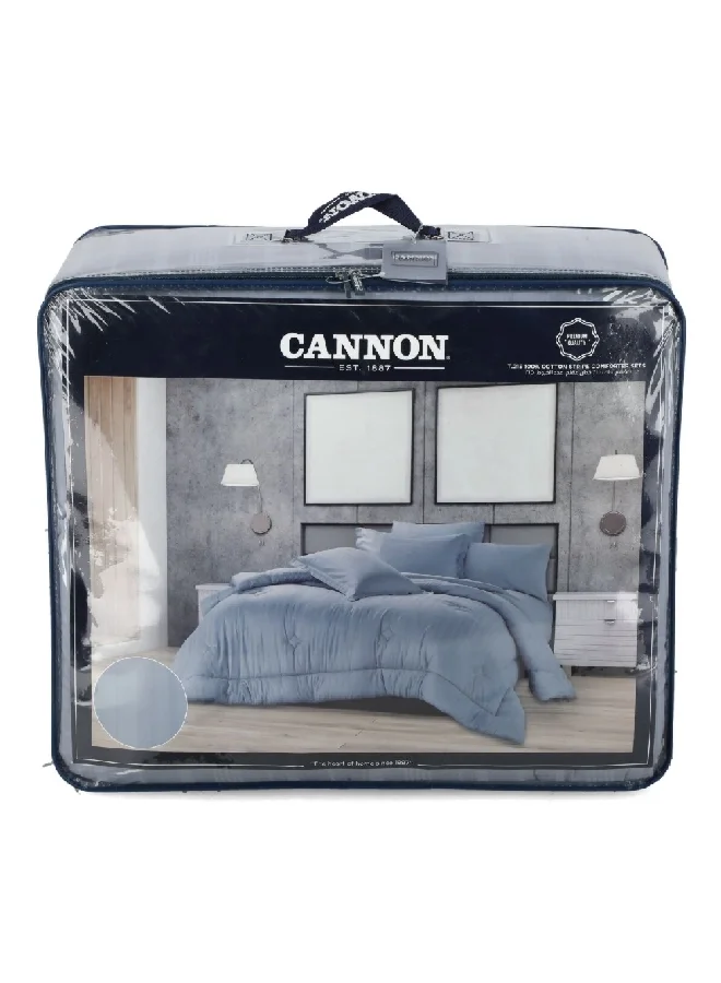 Cannon 3-Piece Premium Quality T215 Cotton Stripe Comforter Set Satin Blue Twin 50 x 25 x 60 cm CN CT3PCS-BLUD